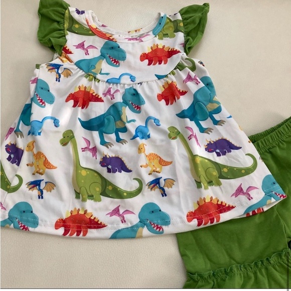 Dinosaur Jungle life cute animal ruffle shorts top set - Picture 7 of 7